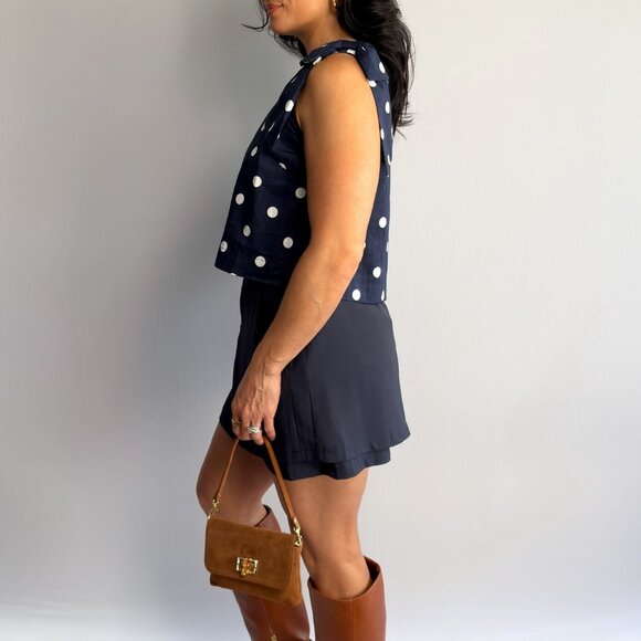 Women’s Navy Polka Dot Sleeveless Top – Bow-Shoulder Detail, Boxy Fit - Picture 8 of 8